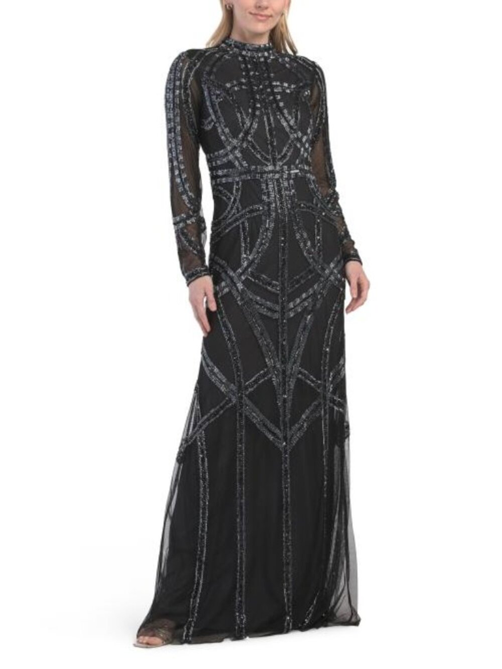 AIDAN MATTOX Long Sleeve Embellished Gown - Picture 1 of 5